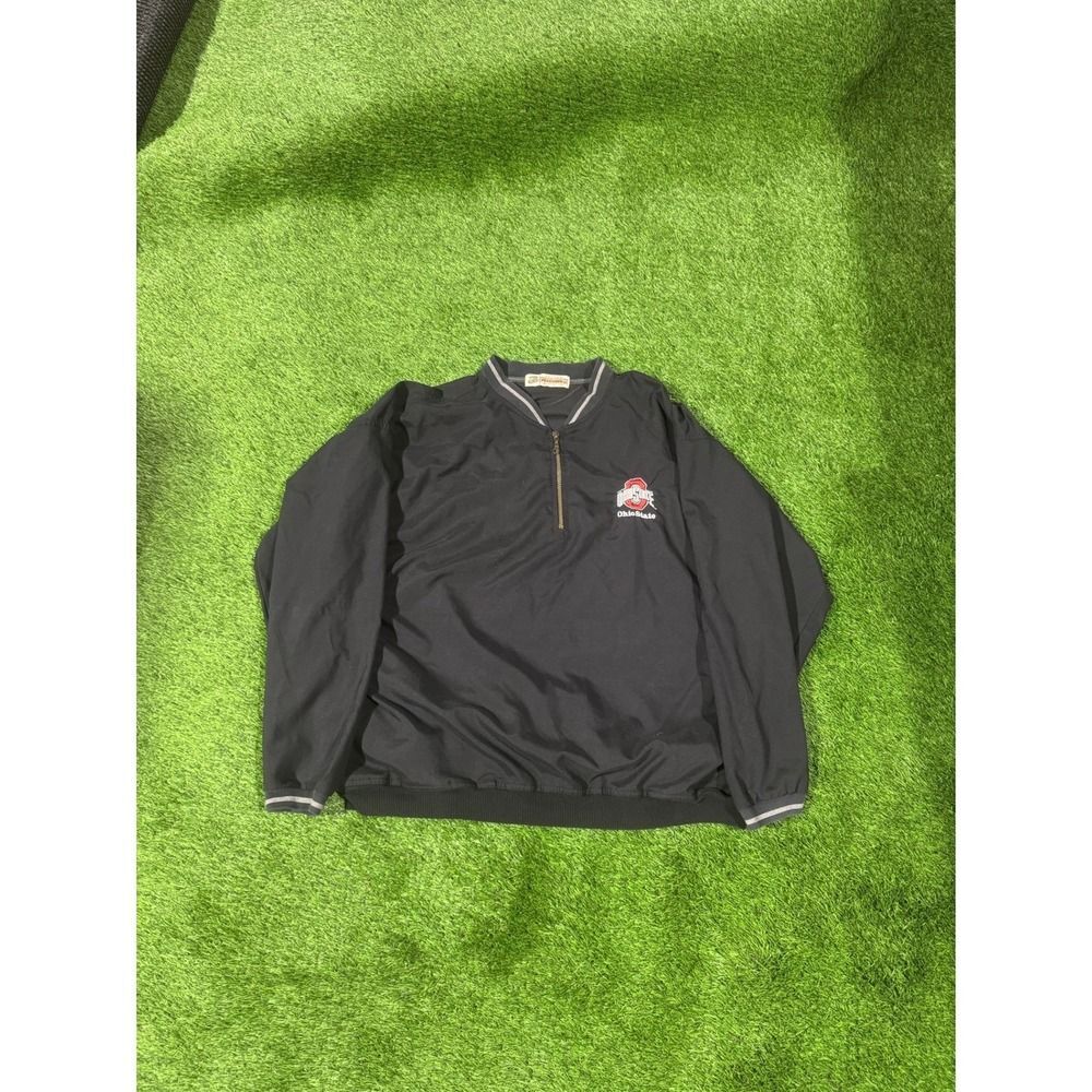Vintage Akwa Mens Ohio State Buckeyes Quarter Zip Pullover Jacket Black USA Made